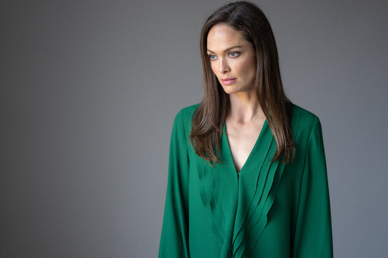 VICTORIA EMERALD GREEN RUFFLED EVENING BLOUSE
