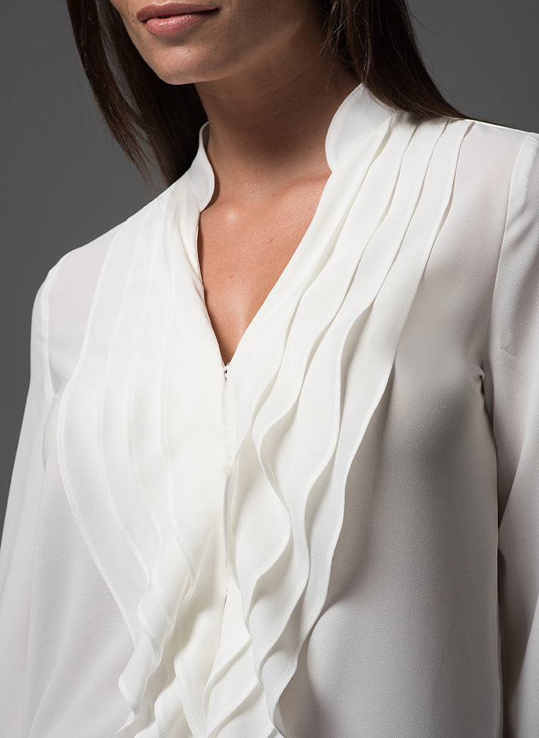 Victoria ivory work blouse with ruffle front