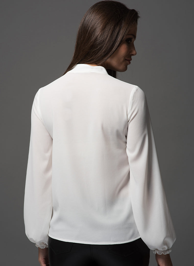 Victoria ivory ruffle work blouse viewed from the back