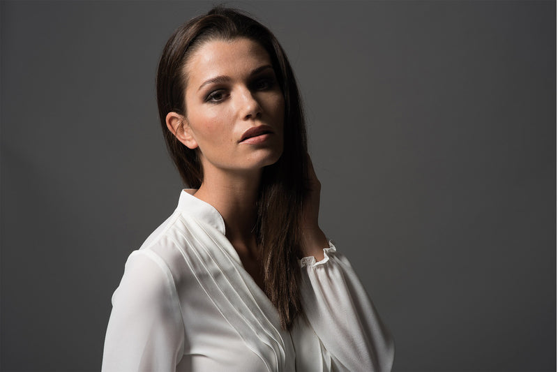 VICTORIA IVORY RUFFLED EVENING BLOUSE