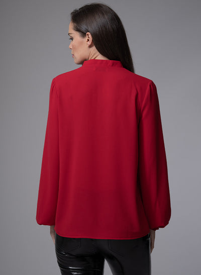 VICTORIA RED RUFFLED EVENING BLOUSE