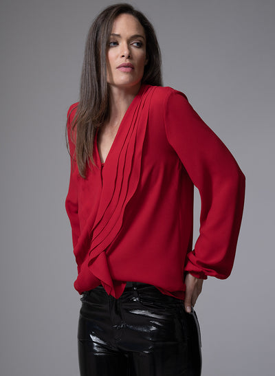 VICTORIA RED RUFFLED EVENING BLOUSE