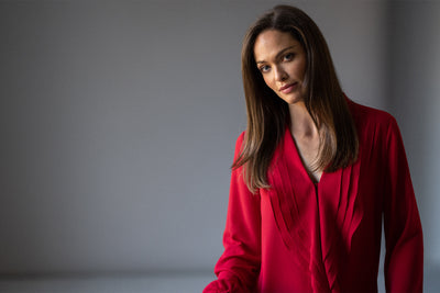 VICTORIA RED RUFFLED EVENING BLOUSE