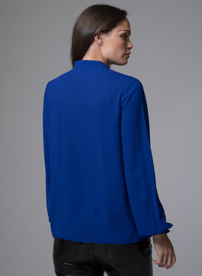 VICTORIA SAPPHIRE BLUE RUFFLED EVENING BLOUSE