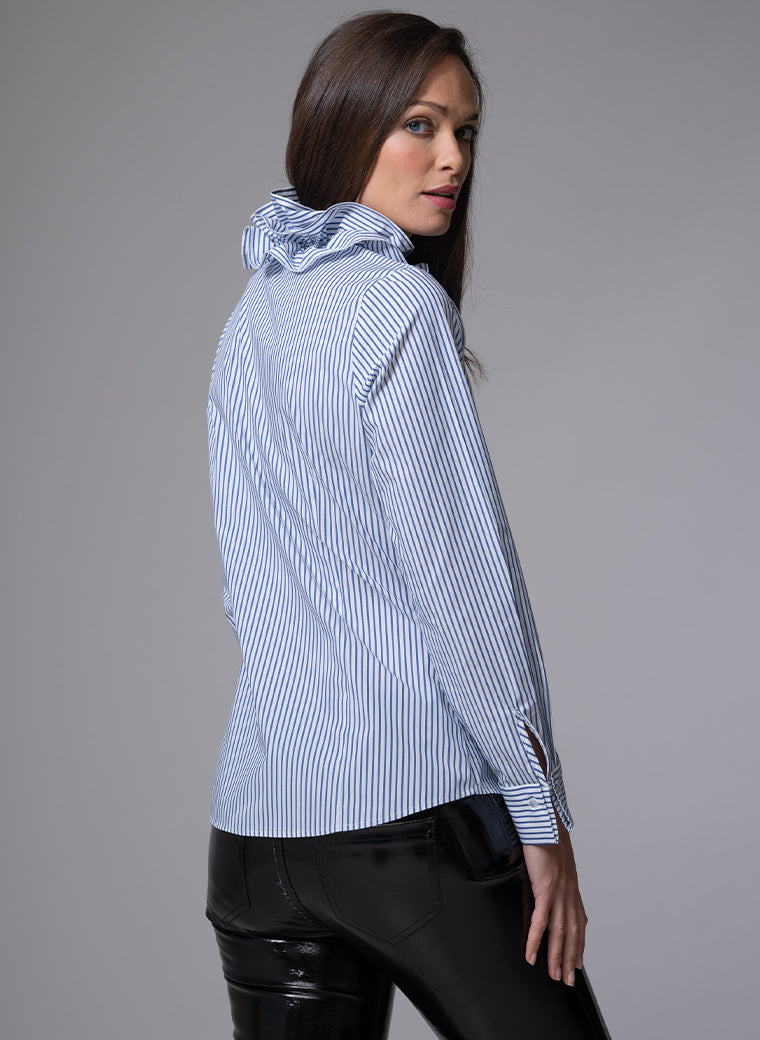 WILLOW MIDNIGHT & WHITE STRIPE RUFFLE COLLAR SHIRT