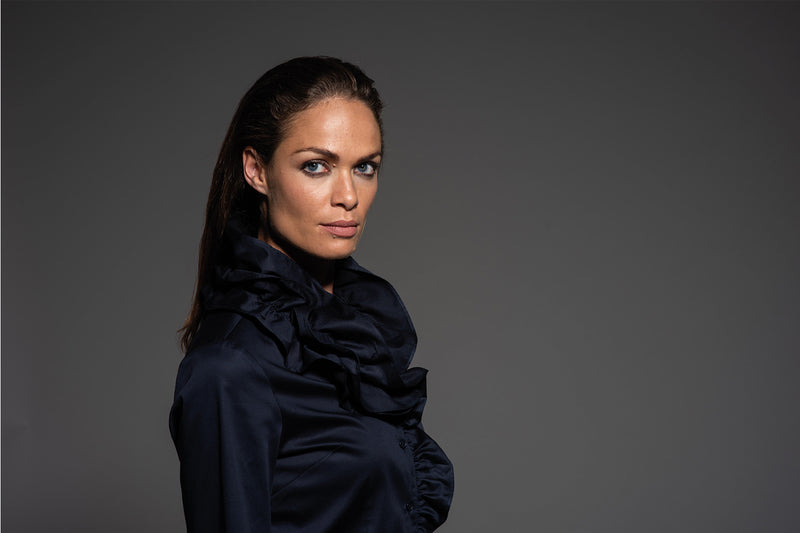 WILLOW NAVY RUFFLE COLLAR SHIRT