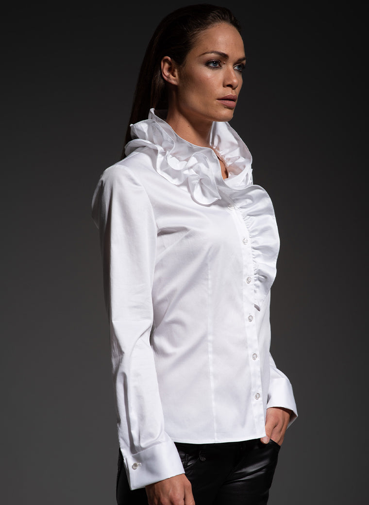 Willow white frill collar top viewed from the side